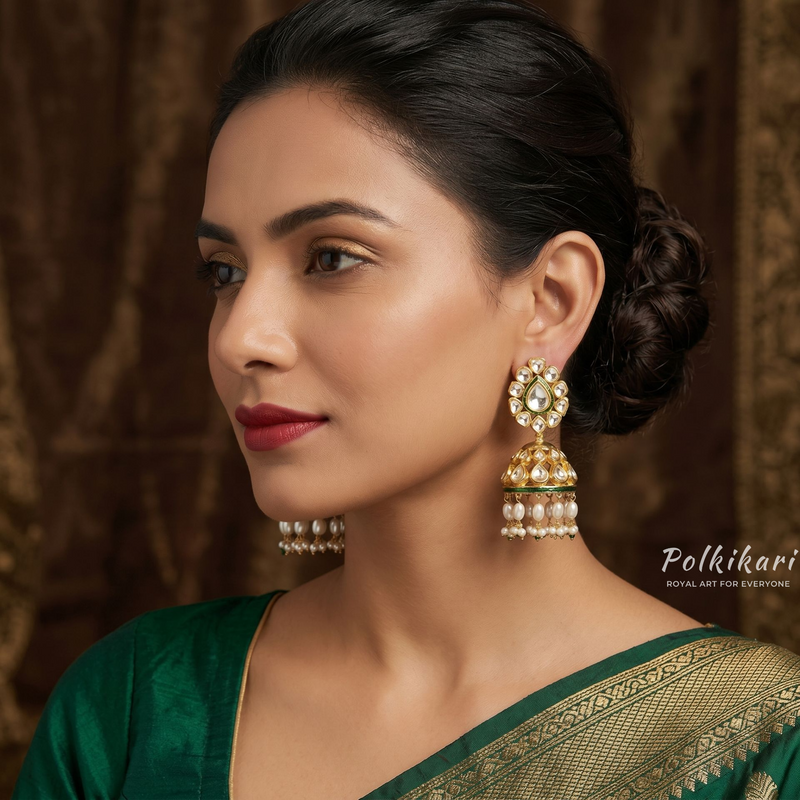 Vintage Filigree Lab Grown Polki Earrings