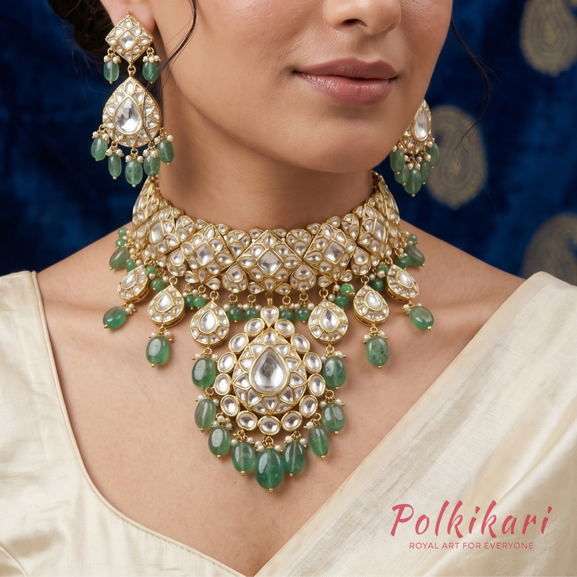 Veridian Veraast Lab Grown Polki Necklace Set