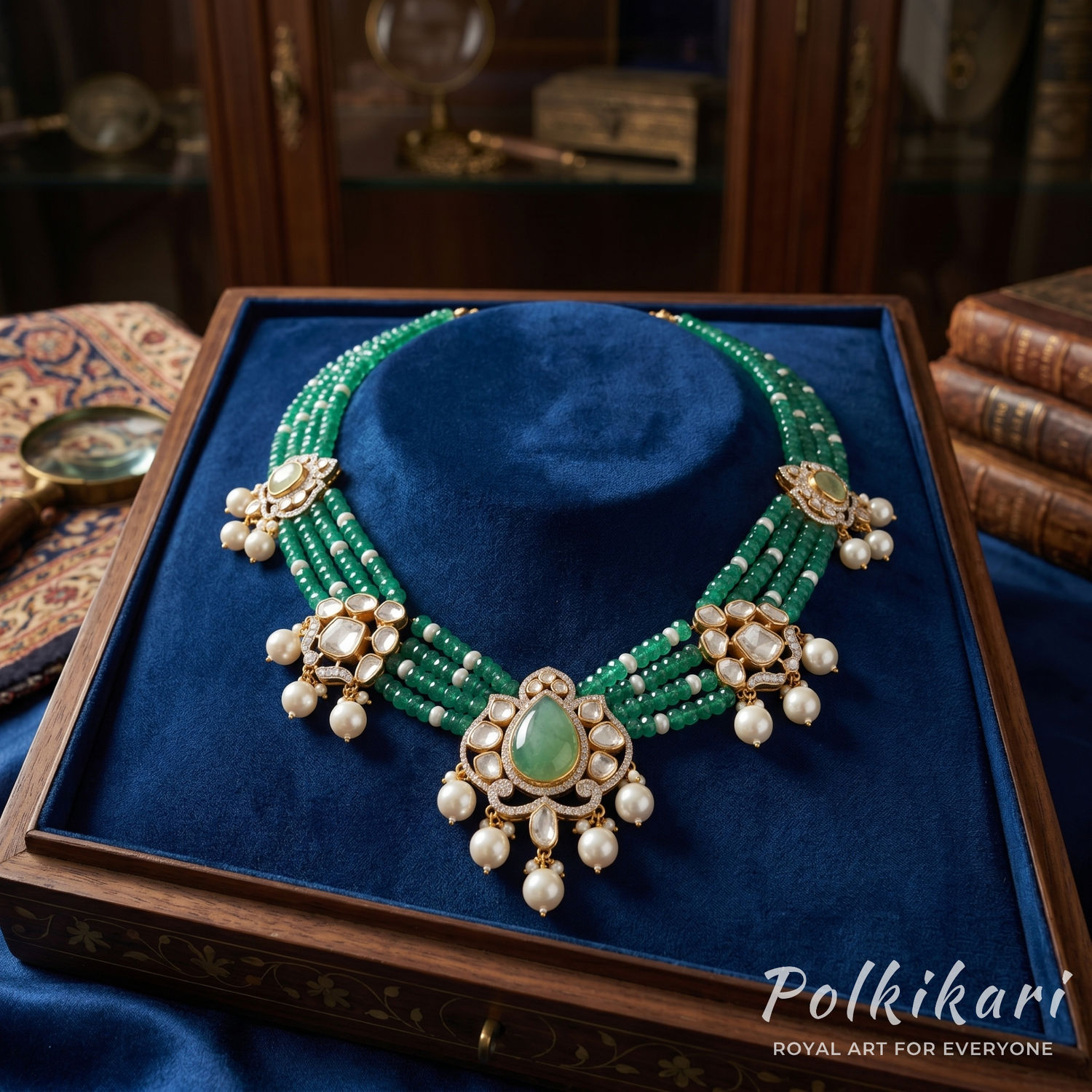 Jade Symphony Lab Grown Polki Necklace Set