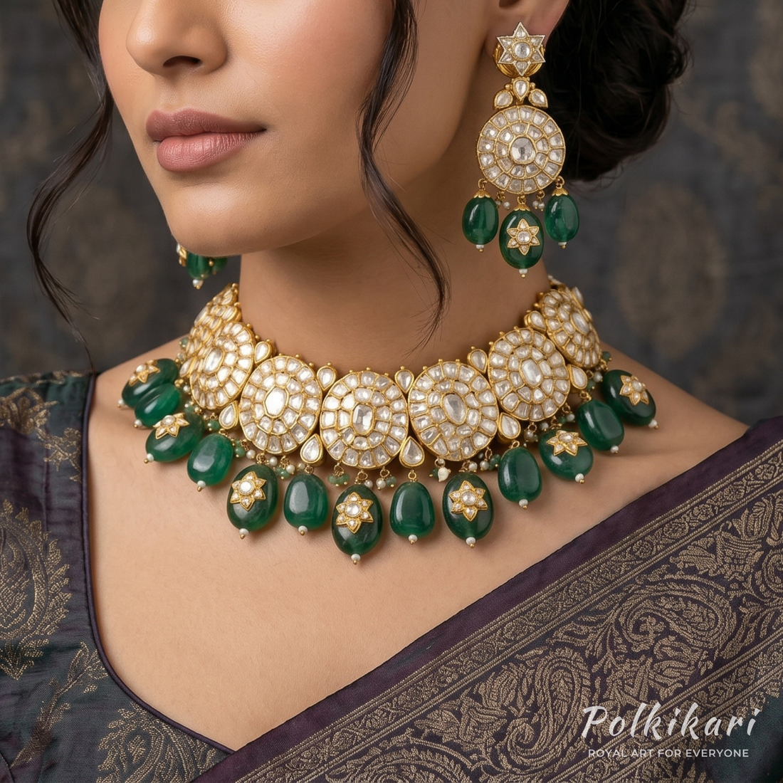 Astraea Medallion Lab Grown Polki Necklace Set