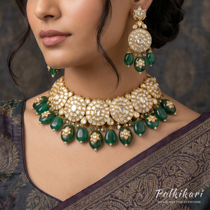 Astraea Medallion Lab Grown Polki Necklace Set