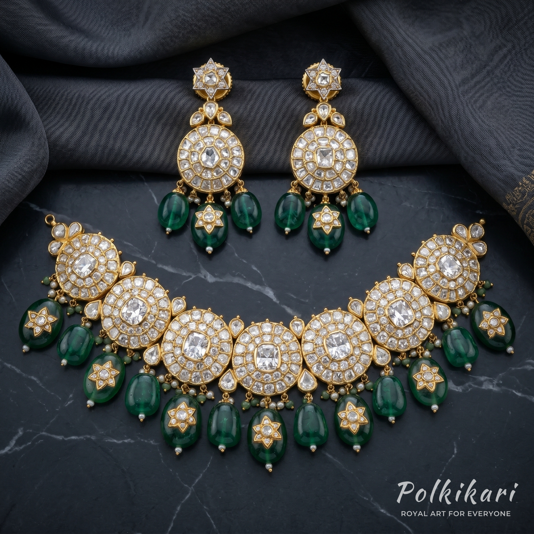 Astraea Medallion Lab Grown Polki Necklace Set
