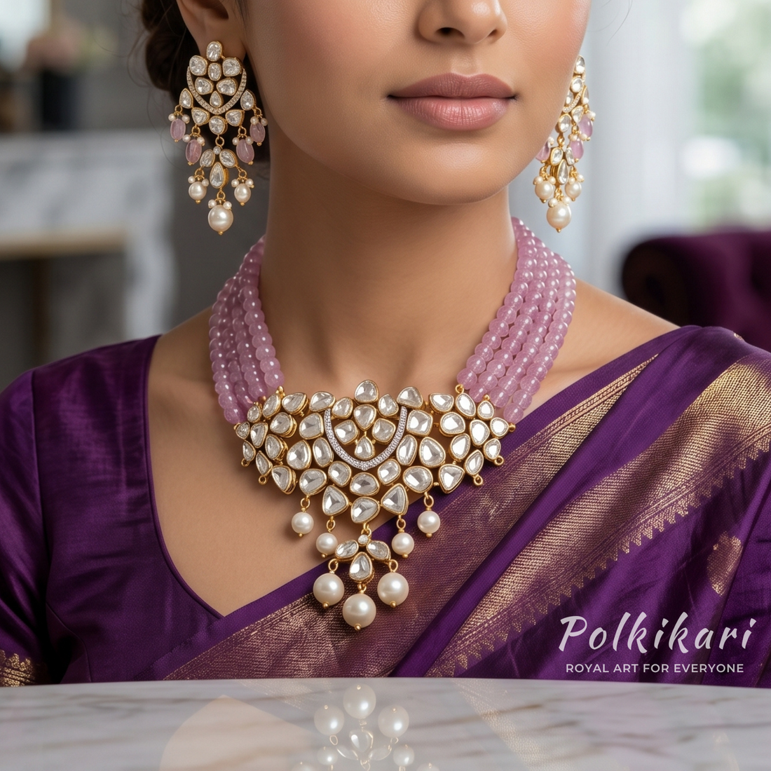 Lilac Moonrise Lab Grown Polki Necklace Set