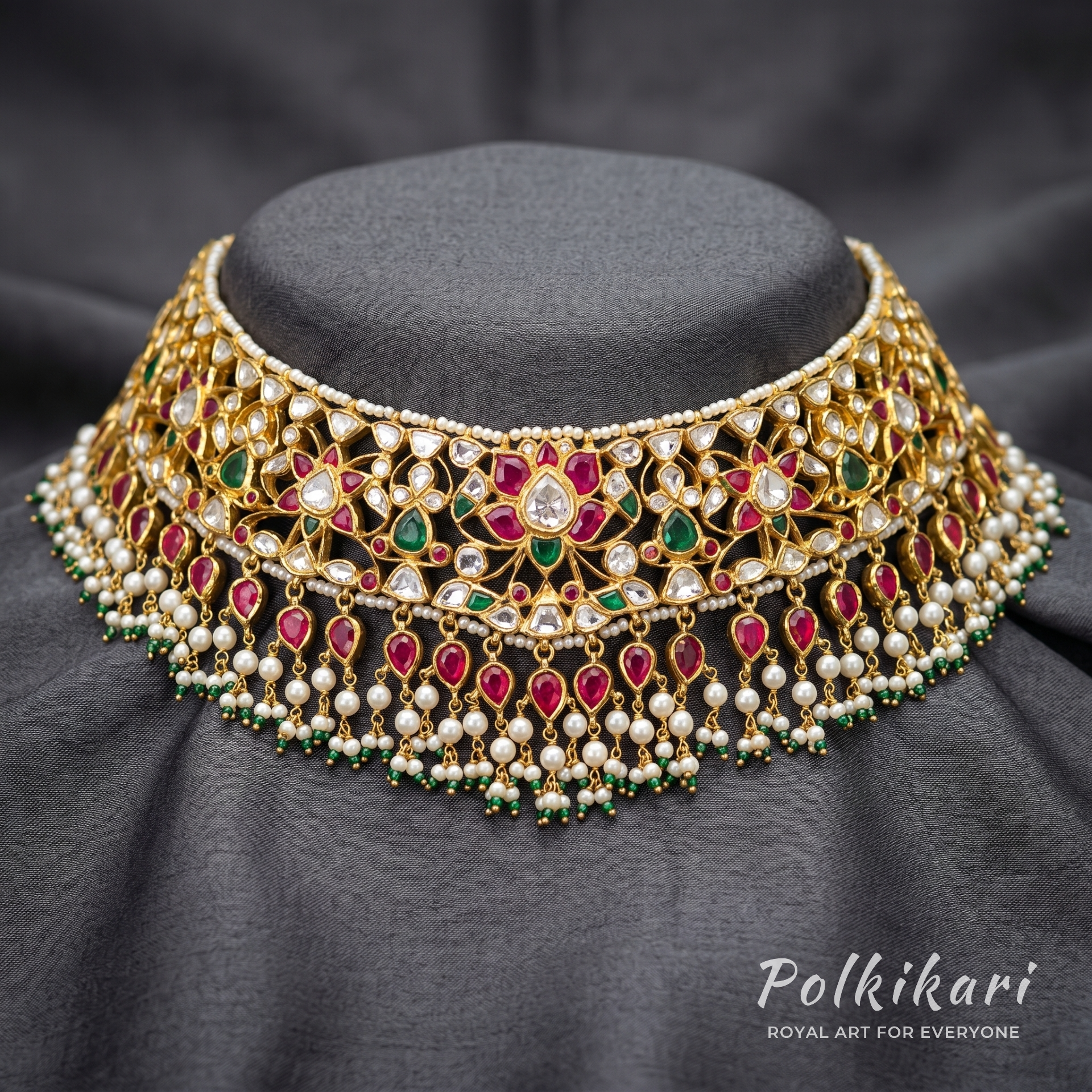 Crimson Lotus Lab Grown Polki Necklace Set