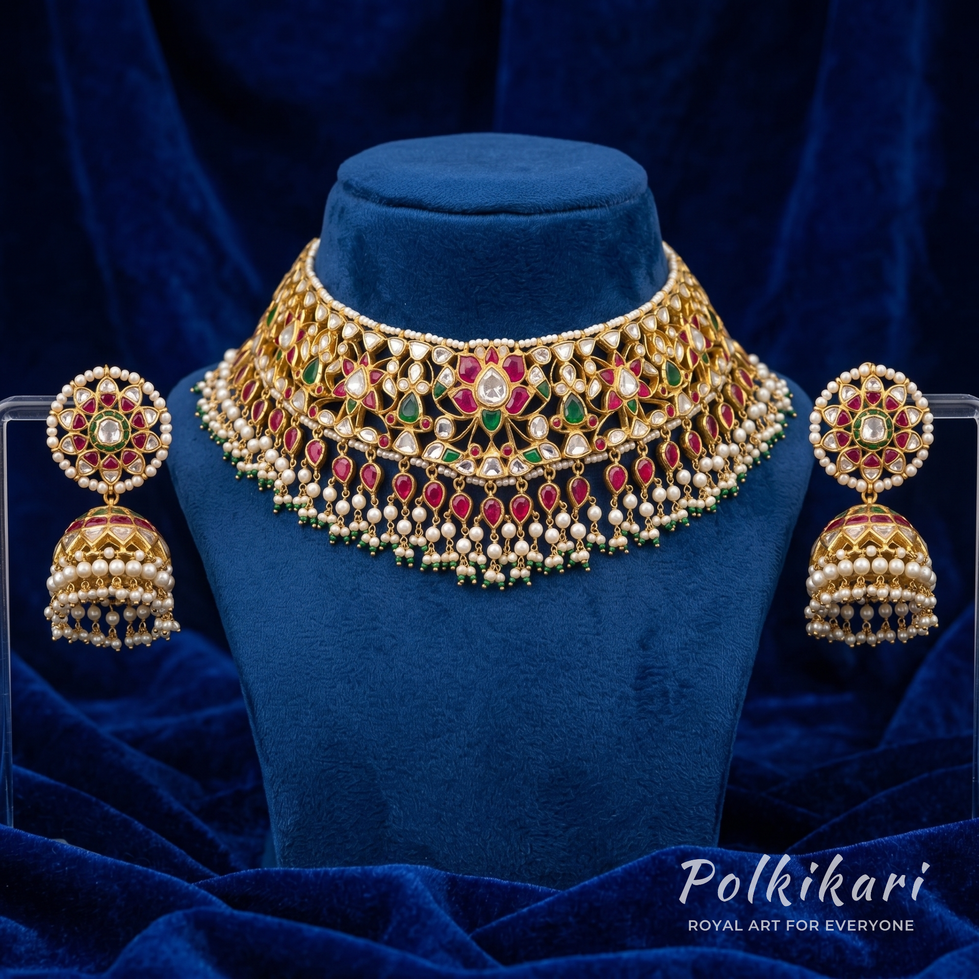 Crimson Lotus Lab Grown Polki Necklace Set
