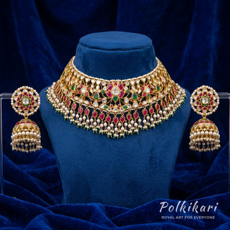 Crimson Lotus Lab Grown Polki Necklace Set