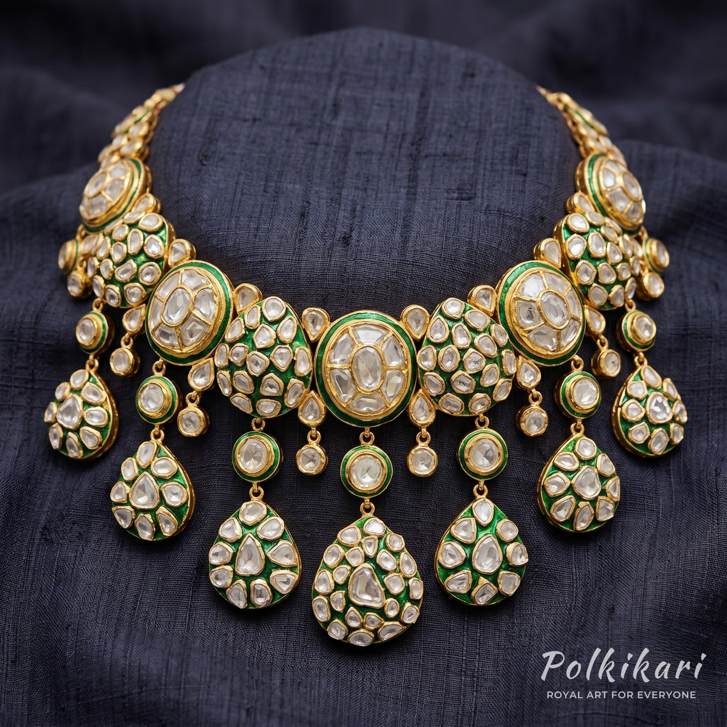 Mosaic Moon-Drops Lab Grown Polki Necklace Set