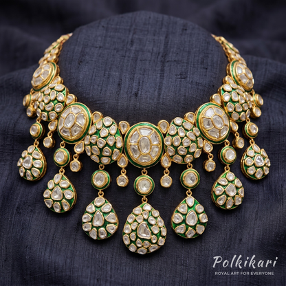 Mosaic Moon-Drops Lab Grown Polki Necklace Set
