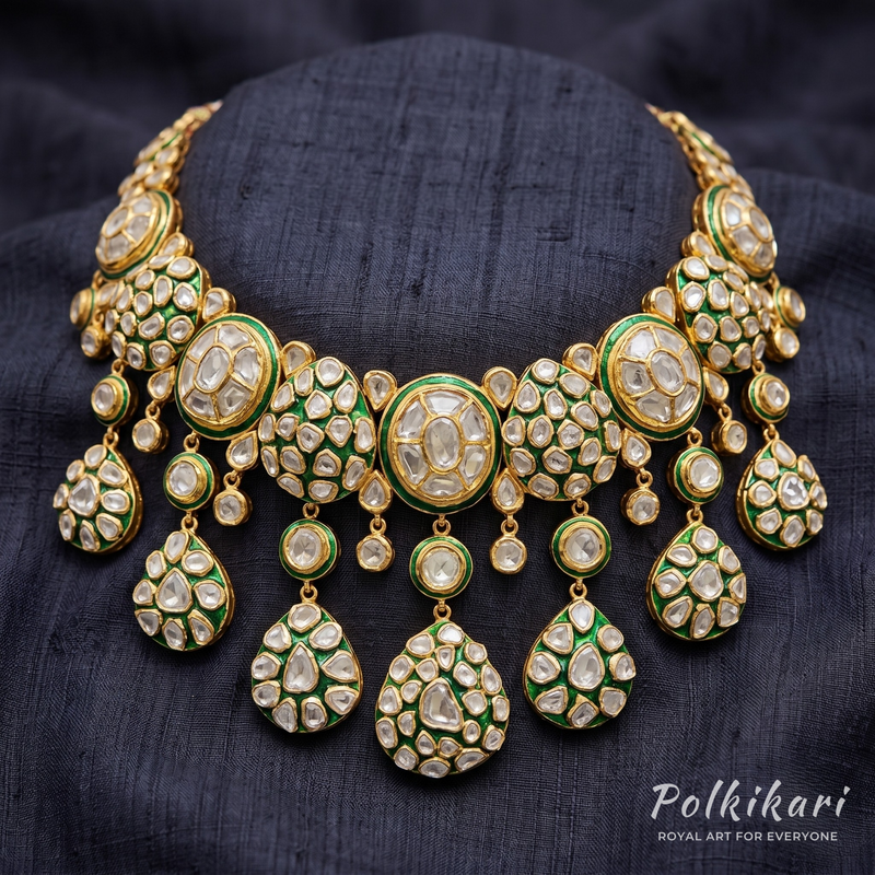 Mosaic Moon-Drops Lab Grown Polki Necklace Set