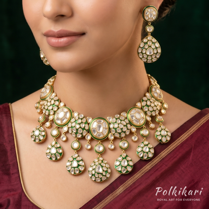 Mosaic Moon-Drops Lab Grown Polki Necklace Set