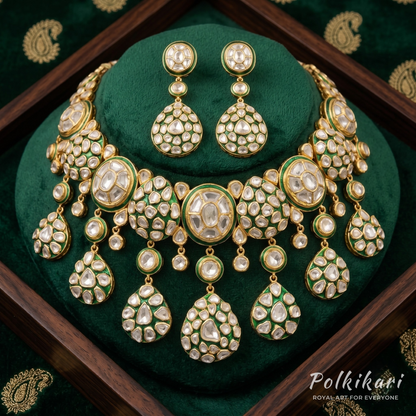 Mosaic Moon-Drops Lab Grown Polki Necklace Set