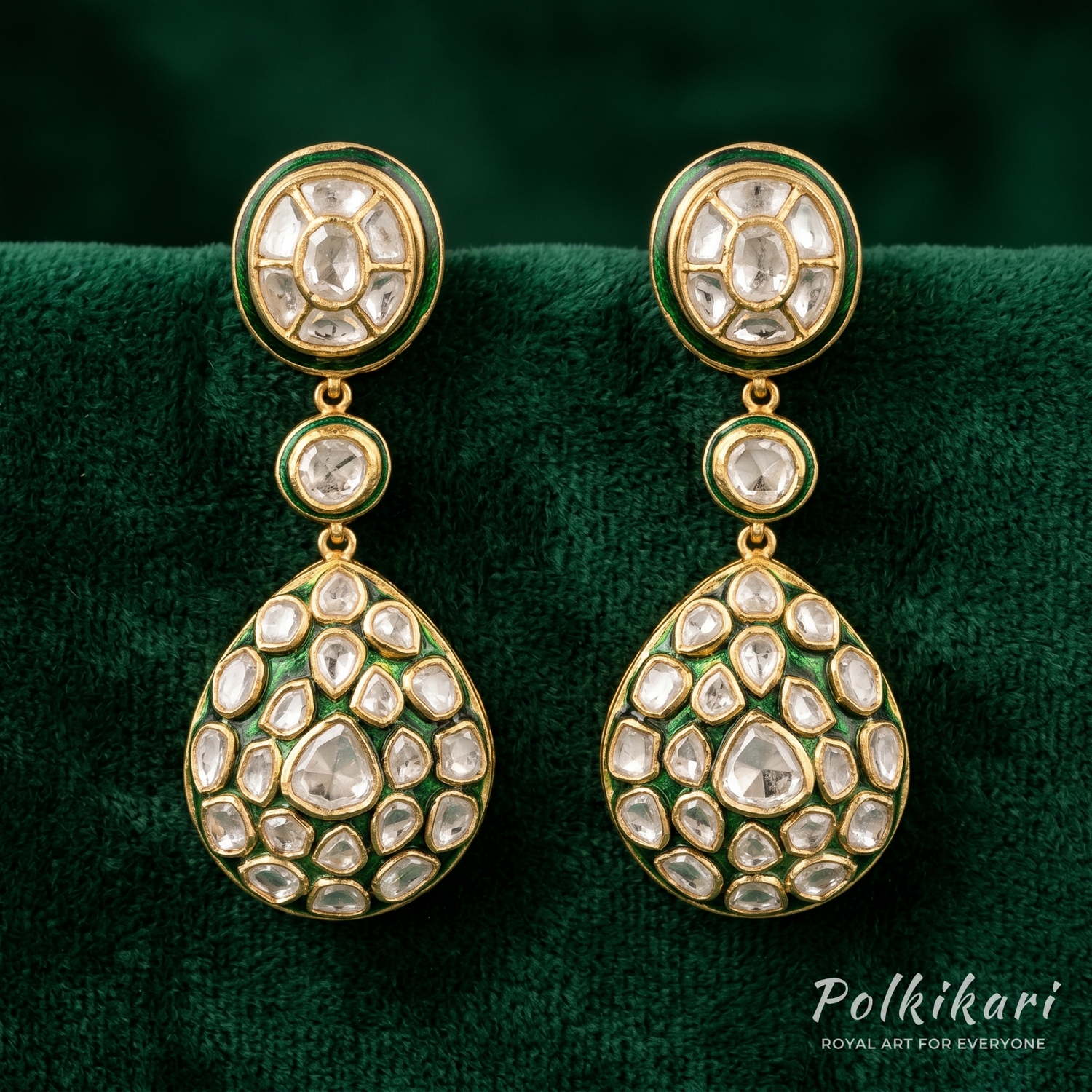 Mosaic Moon-Drops Lab Grown Polki Necklace Set