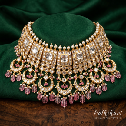 Quartz-Rose Radiance Lab Grown Polki Necklace Set