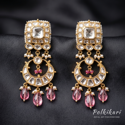 Quartz-Rose Radiance Lab Grown Polki Necklace Set