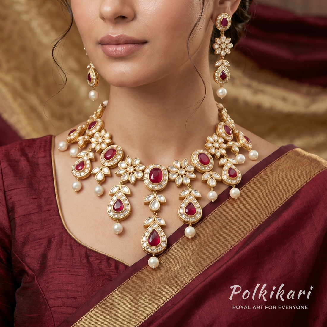Regal Rubaiya Lab Grown Polki Necklace Set