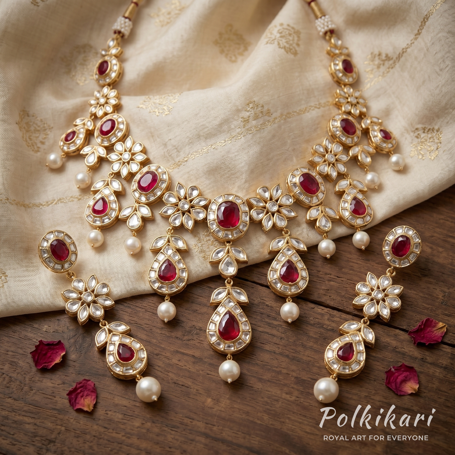 Regal Rubaiya Lab Grown Polki Necklace Set