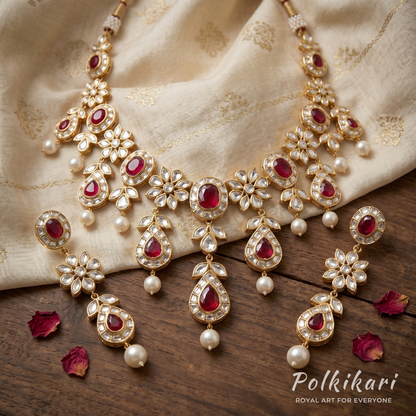 Regal Rubaiya Lab Grown Polki Necklace Set