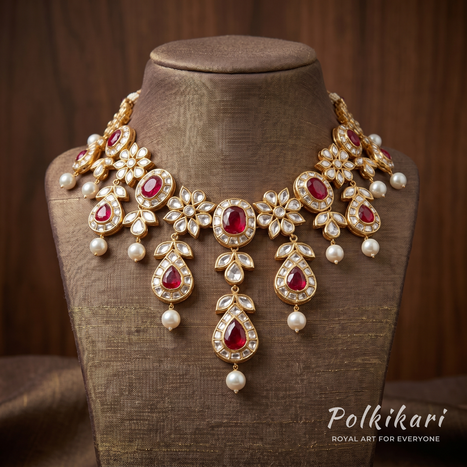 Regal Rubaiya Lab Grown Polki Necklace Set
