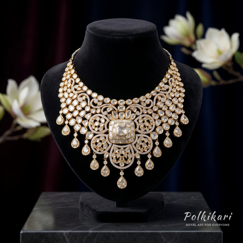 Imperial Lace Heirloom Lab Grown Polki Necklace Set