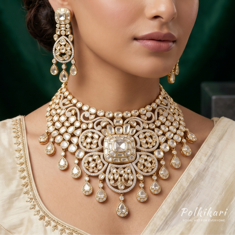 Imperial Lace Heirloom Lab Grown Polki Necklace Set