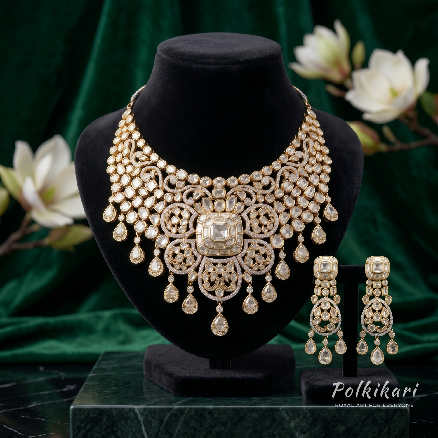 Imperial Lace Heirloom Lab Grown Polki Necklace Set