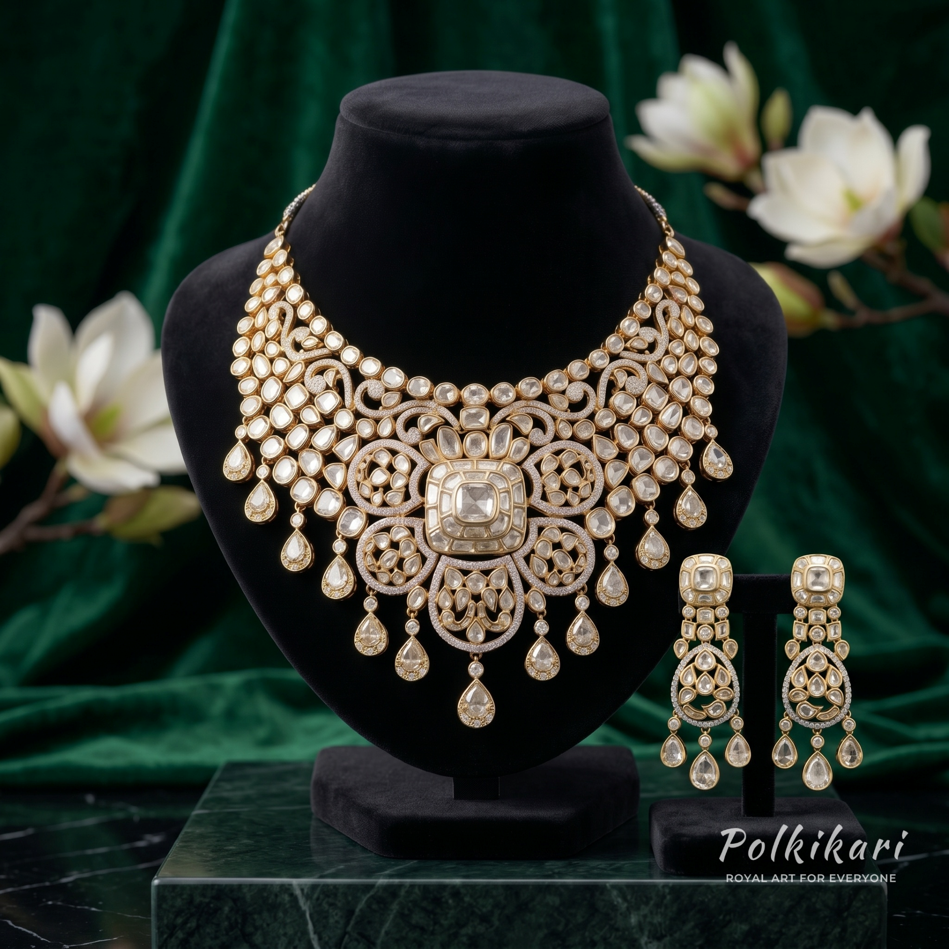 Imperial Lace Heirloom Lab Grown Polki Necklace Set