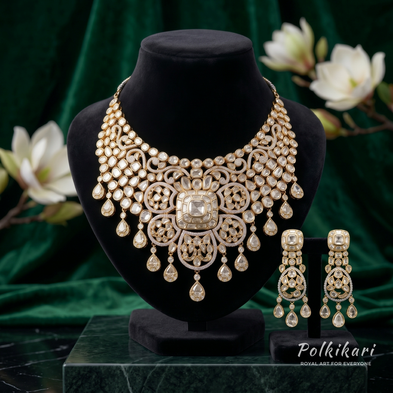 Imperial Lace Heirloom Lab Grown Polki Necklace Set