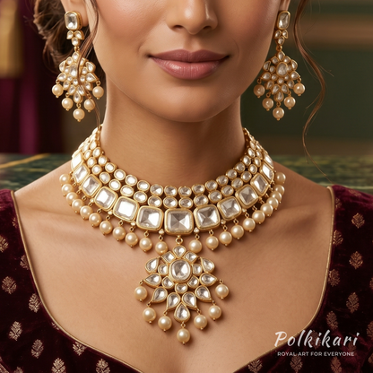 Ivory Halo Suite Lab Grown Polki Necklace Set