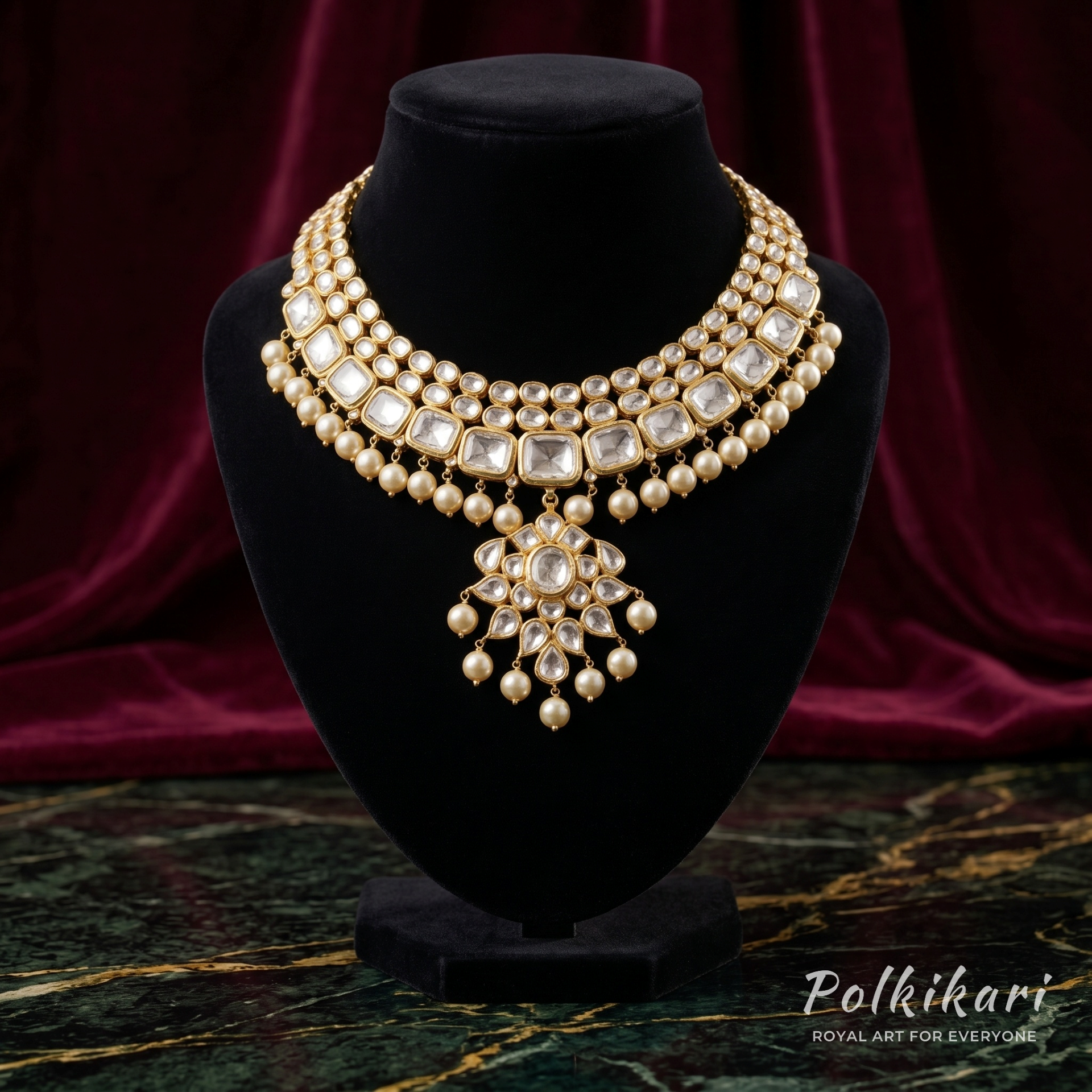 Ivory Halo Suite Lab Grown Polki Necklace Set
