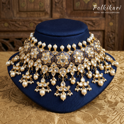 Royal Cobalt Heirloom Lab Grown Polki Necklace Set