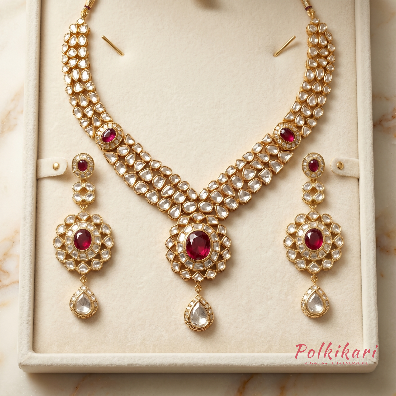Iconic Aura Lab Grown Polki Necklace Set