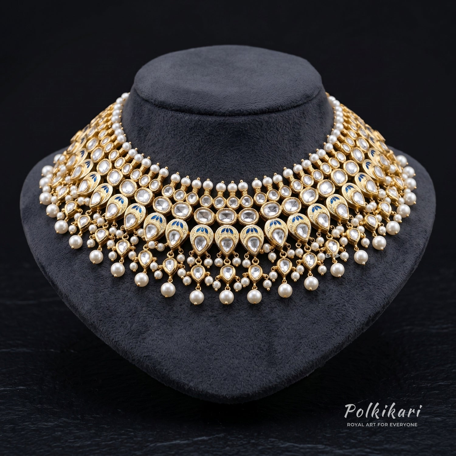 Blue-Veined Radiance Lab Grown Polki Necklace Set