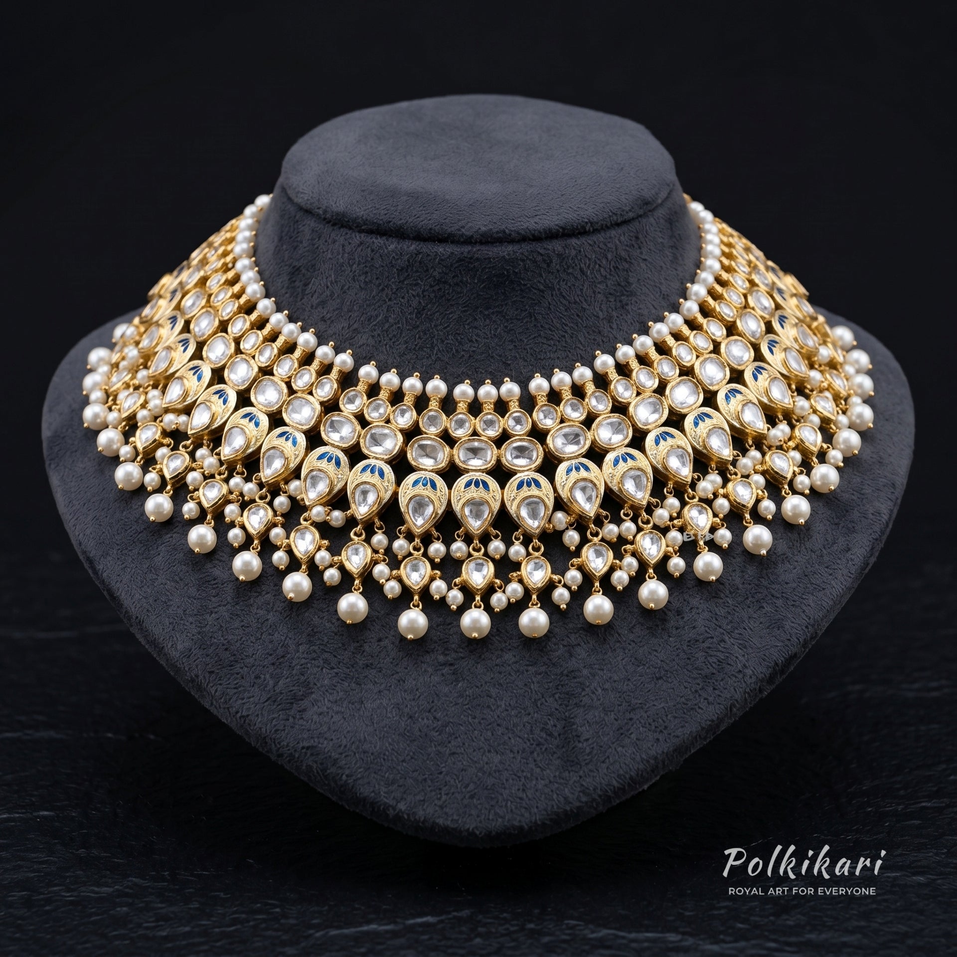 Blue-Veined Radiance Lab Grown Polki Necklace Set