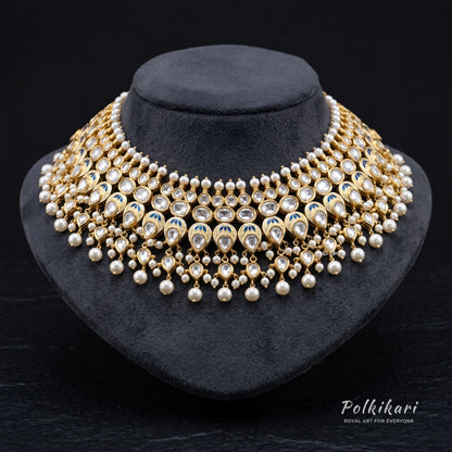 Blue-Veined Radiance Lab Grown Polki Necklace Set