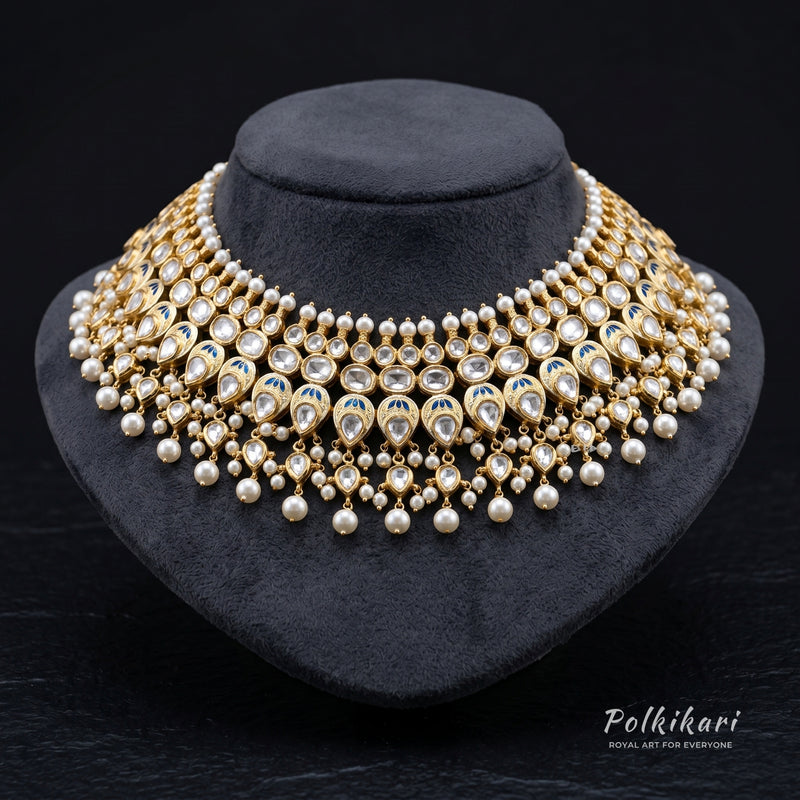 Blue-Veined Radiance Lab Grown Polki Necklace Set