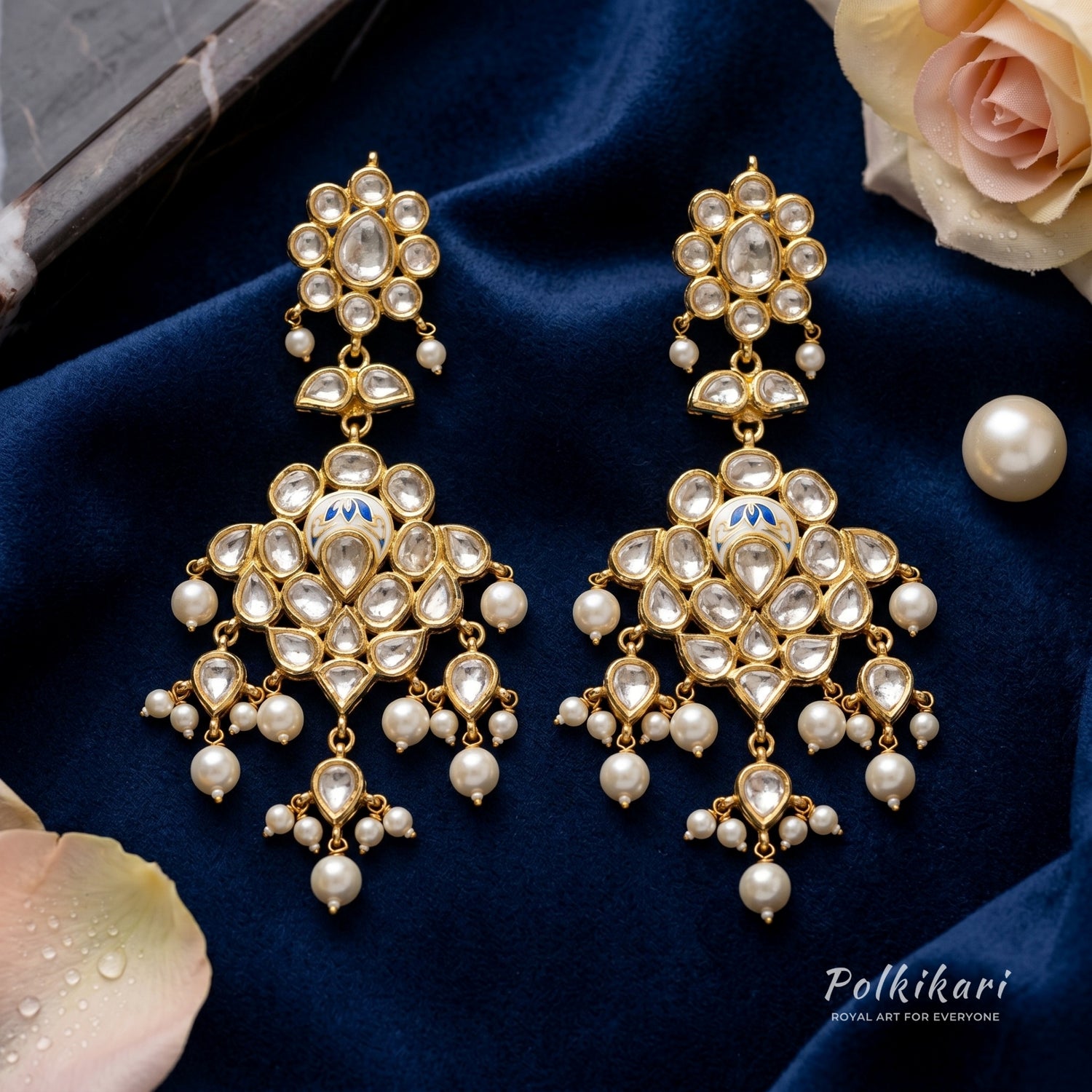 Blue-Veined Radiance Lab Grown Polki Necklace Set