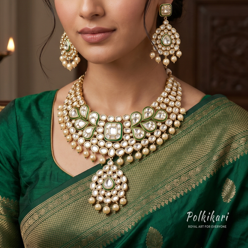 Forest Moonrise Lab Grown Polki Necklace Set