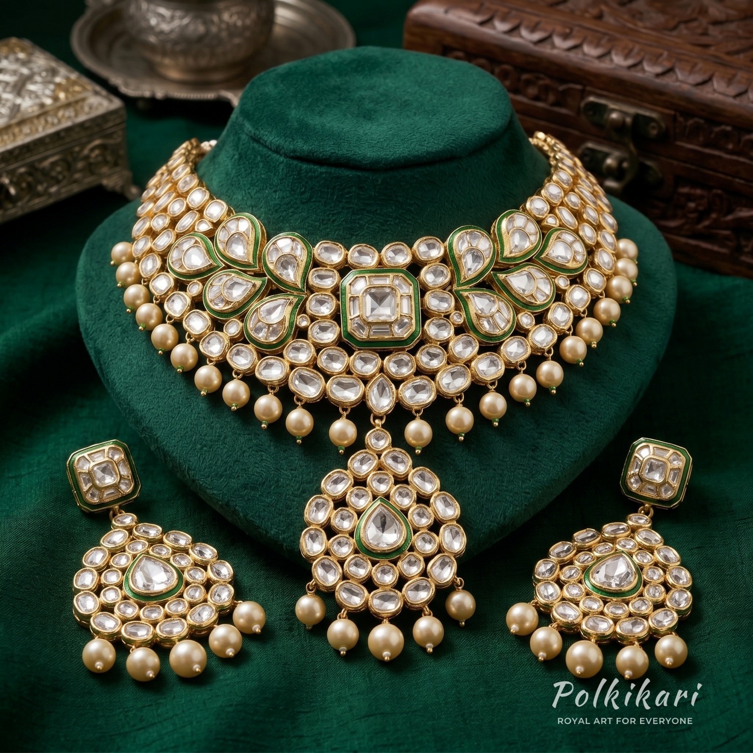 Forest Moonrise Lab Grown Polki Necklace Set