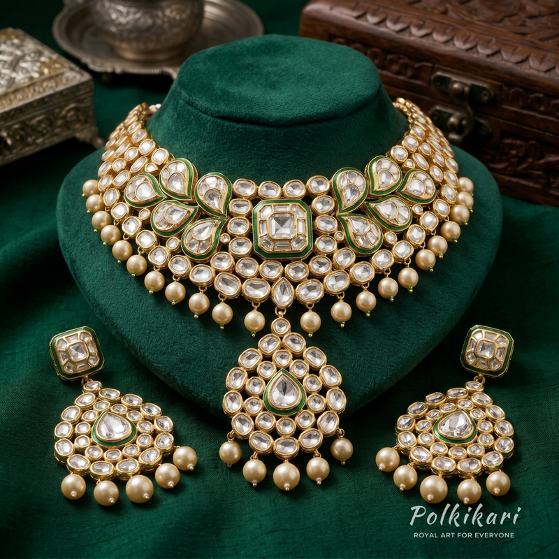 Forest Moonrise Lab Grown Polki Necklace Set