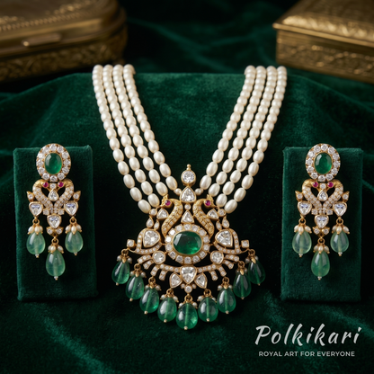 Imperial Mayura Lab Grown Polki Pendant Set