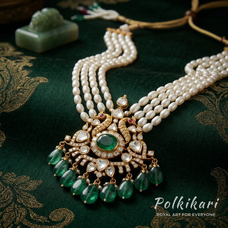 Imperial Mayura Lab Grown Polki Pendant Set