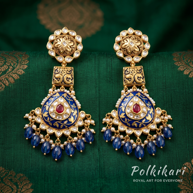 Navy Majesty Lab Grown Polki Pendant Set