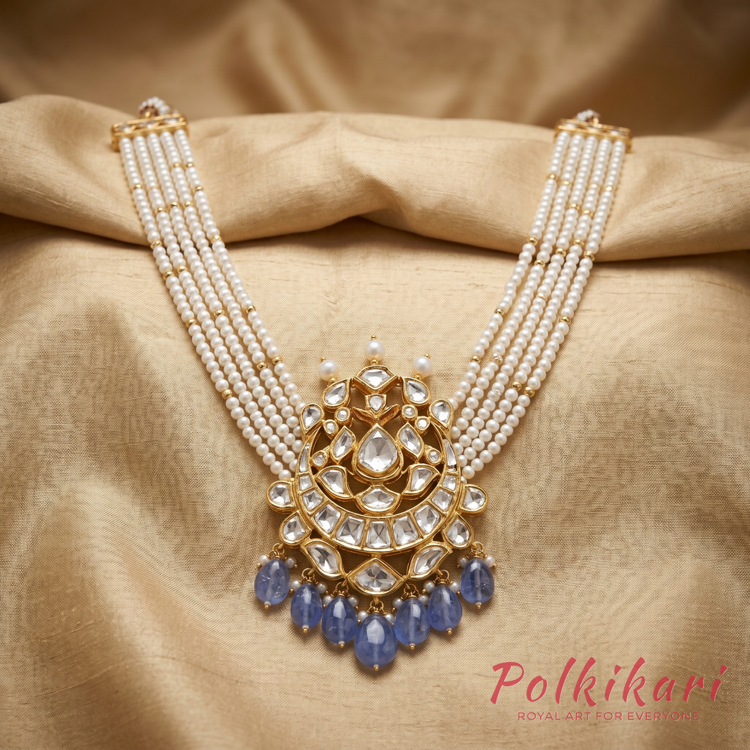 Periwinkle Petal Lab Grown Polki Pendant Set