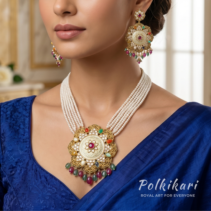 Heirloom Mosaic Lab Grown Polki Pendant Set