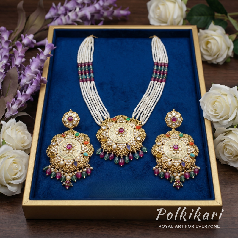 Heirloom Mosaic Lab Grown Polki Pendant Set
