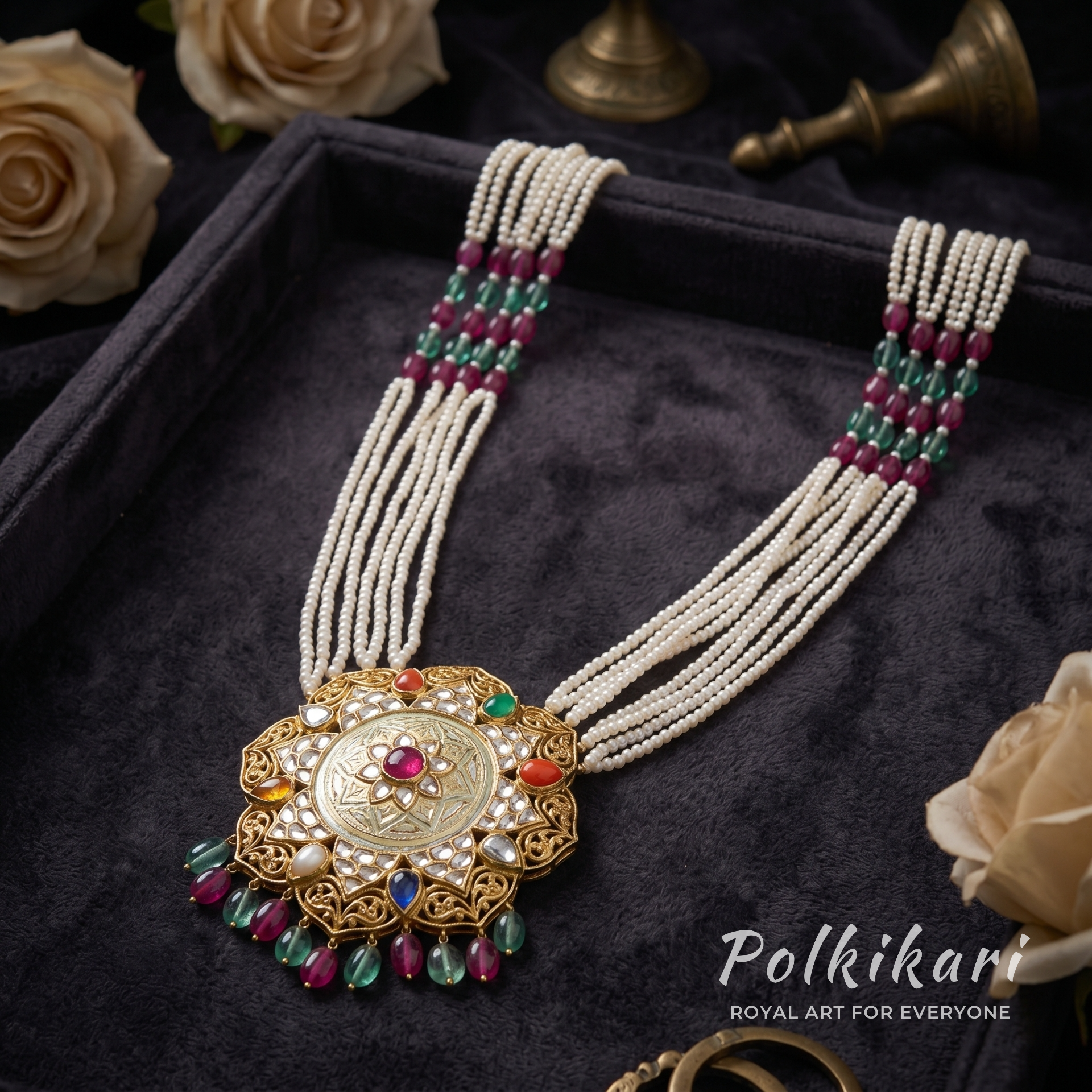 Heirloom Mosaic Lab Grown Polki Pendant Set