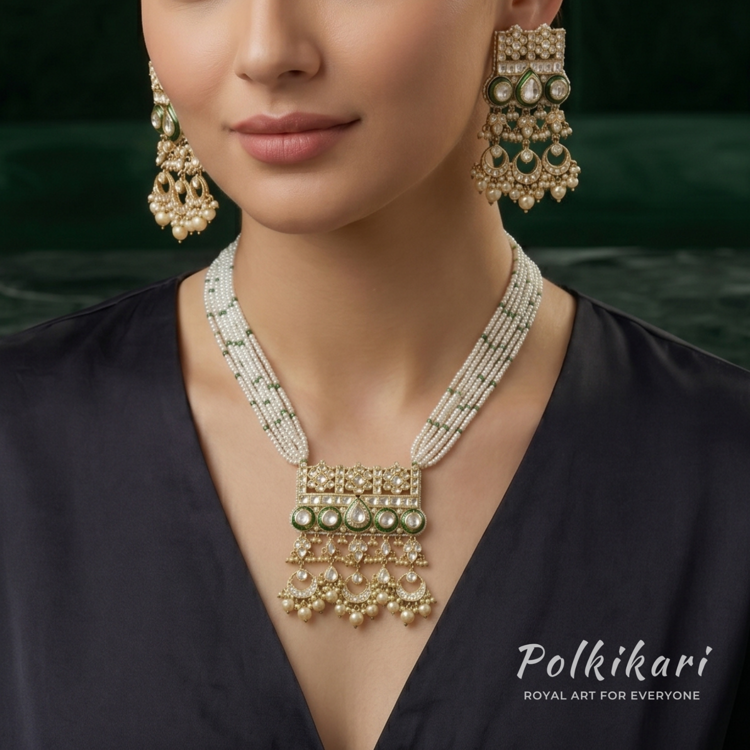 Portico Halo Lab Grown Polki Pendant Set