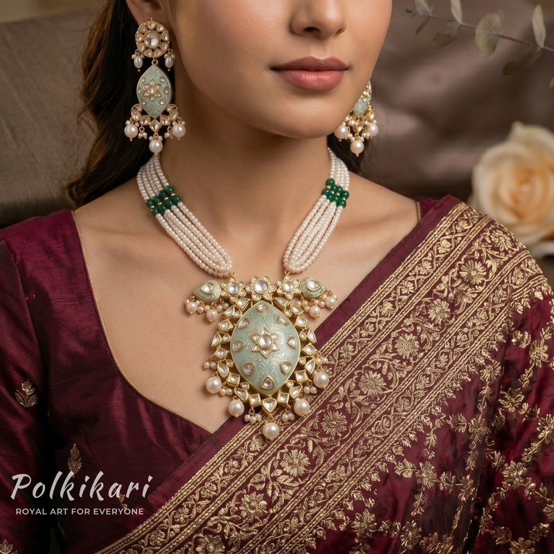 Minted Meadow Lab Grown Polki Pendant Set