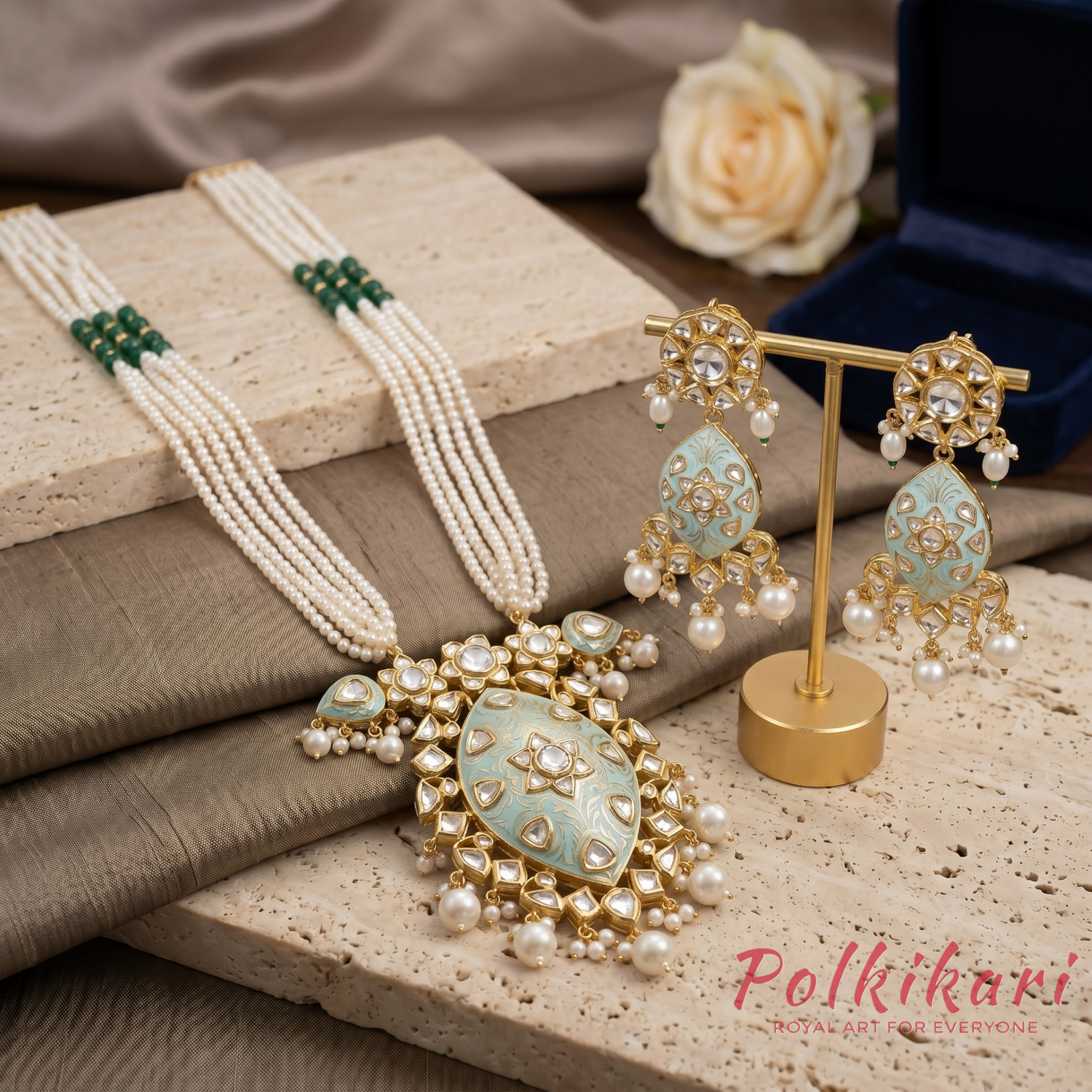 Minted Meadow Lab Grown Polki Pendant Set