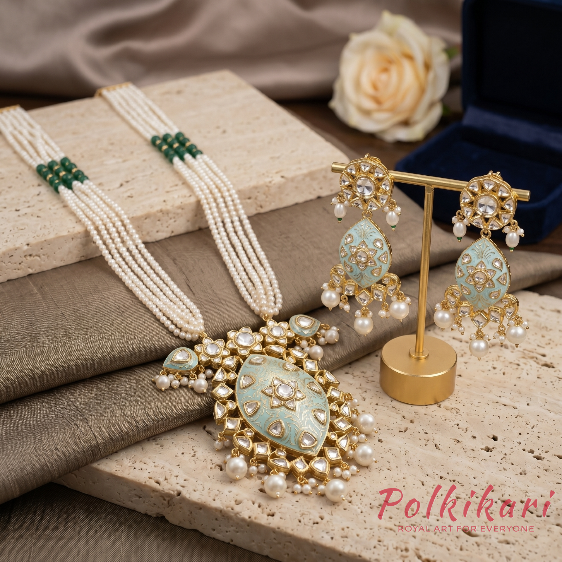 Minted Meadow Lab Grown Polki Pendant Set